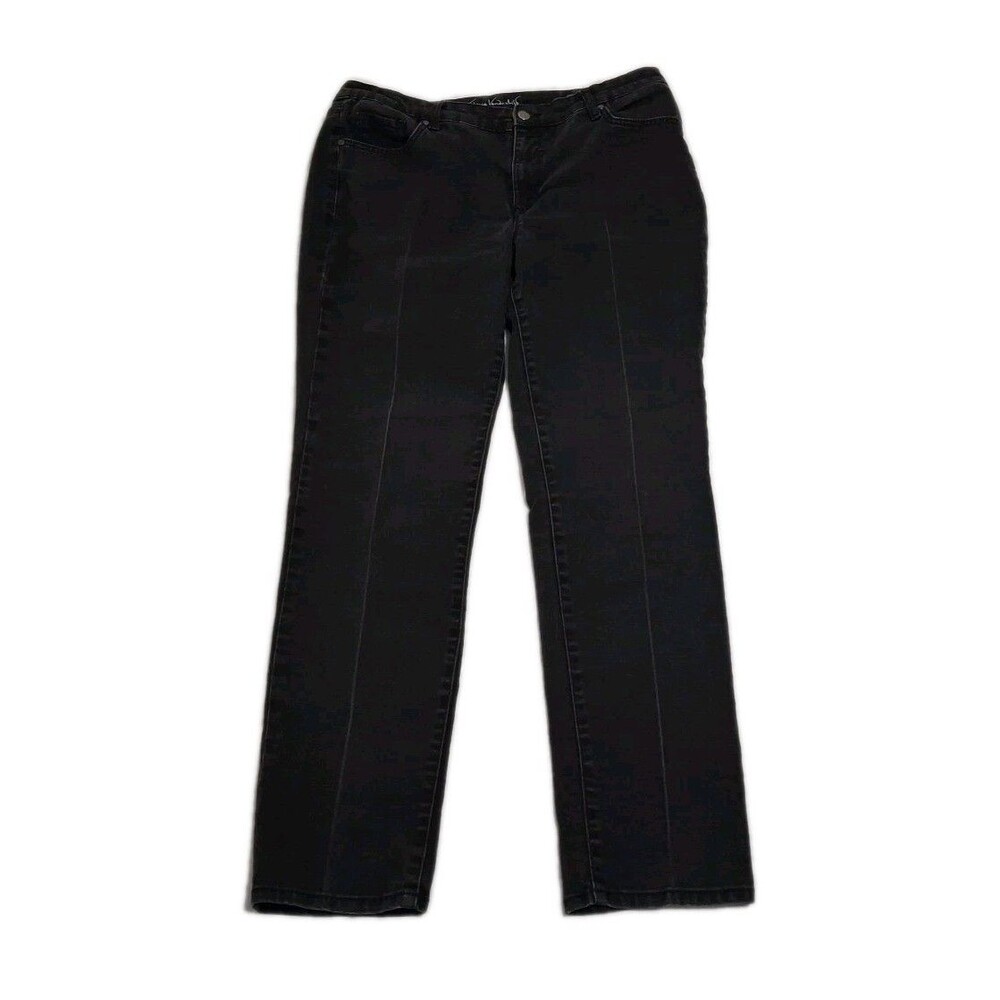 Gloria vanderbilt slim leg jeans women's size 16 black embroid Pockets Slimming